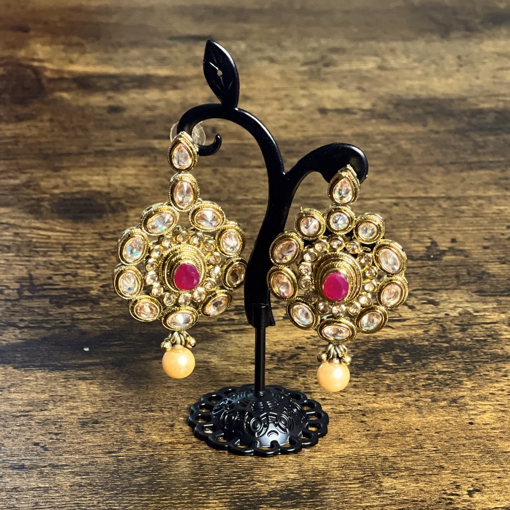 Antique Gold Jhumka Earring with Purple Stone/ Indian Fashion Jewellery